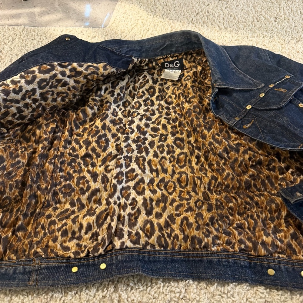 D&G Dolce And Gabbana Vintage Jeans Jacket Gold Studded Leopard Iconic - Picture 6 of 7